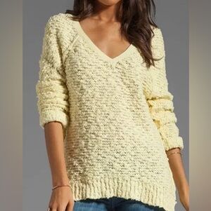 Free People Songbird Butter Yellow Sweater M